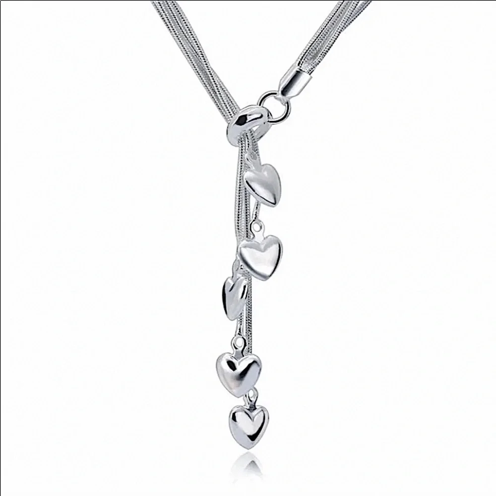 Heart Tassel Sterling Silver Charm Necklace